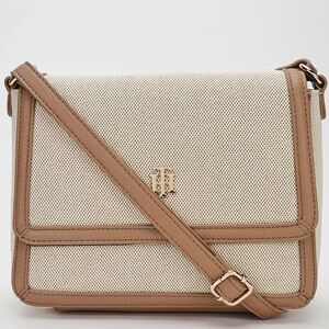 Tommy Hilfiger Cream and Tan Crossbody Bag with Monogram